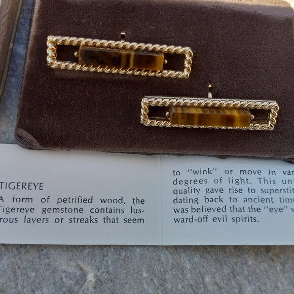 Swank Grand Prix TIGERS EYE Cufflinks Rectangular Gold Bars Original Vel… - Picture 13 of 15